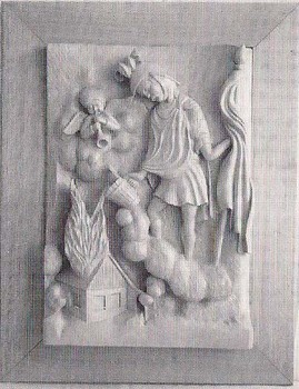 dřevěný reliéf sv.Floriána od Václava Duška